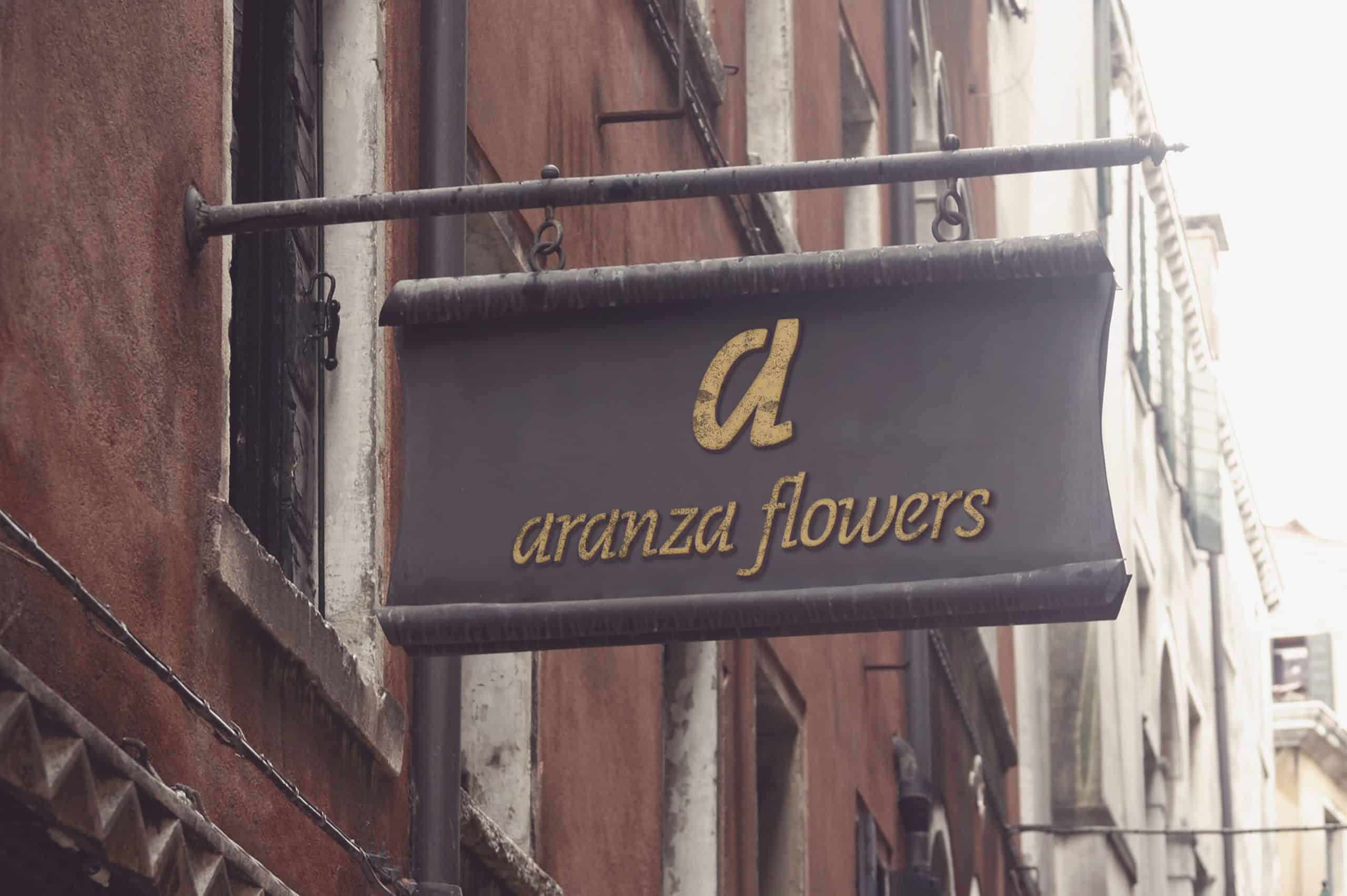 aranza flowers logo shop street sign